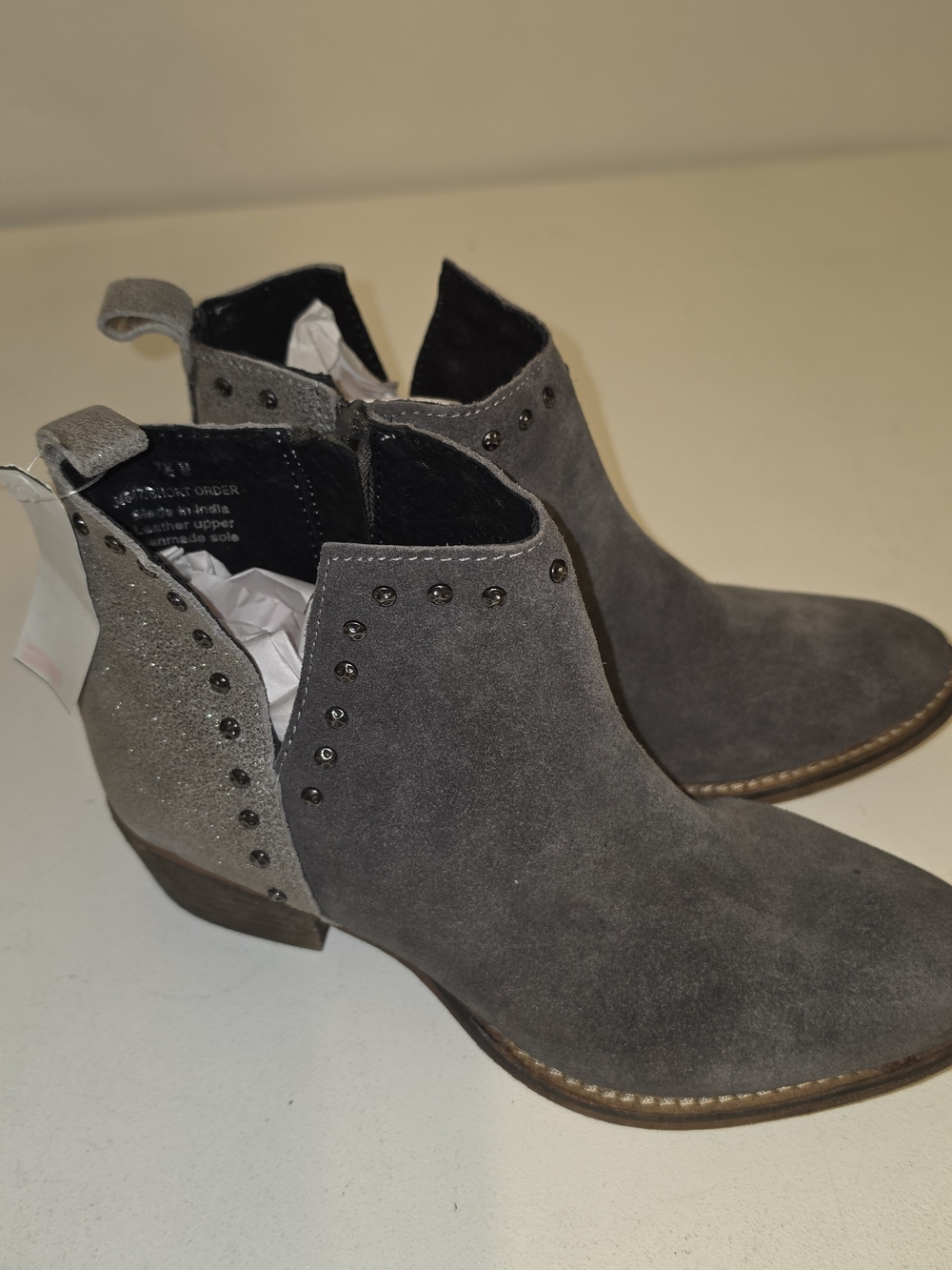 Gray Suede Studded Ankle Booties